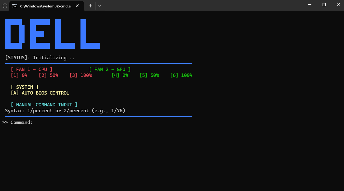 Dell Fan Control CLI Software Interface Layout